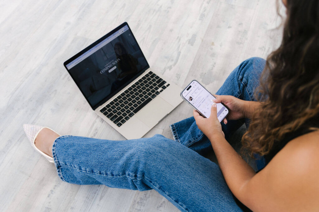 Inspired Social Studio owner posting on her client's business Instagram